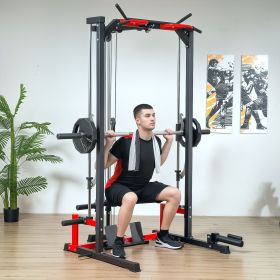 Smith Machine Power Rack with Pull Up Bar, Lat Pull Down System, Landmine, Squat Rack, Barbell Bar, for Home Gym