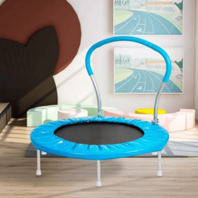 Metal Construction Trampoline With Handles. Suitable For Outdoor Children And Family Activities. Durable Design. (Color: Blue)