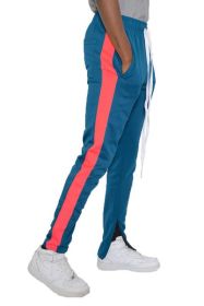 SLIM FIT SINGLE STRIPE TRACK PANT (Color: BLUE ORANGE, size: 2XL)